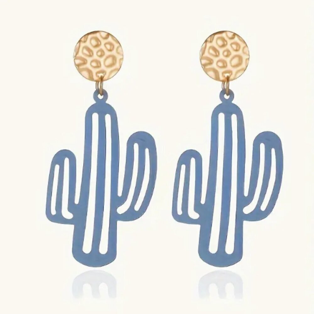 NEW - Cactus earring - Blue and gold